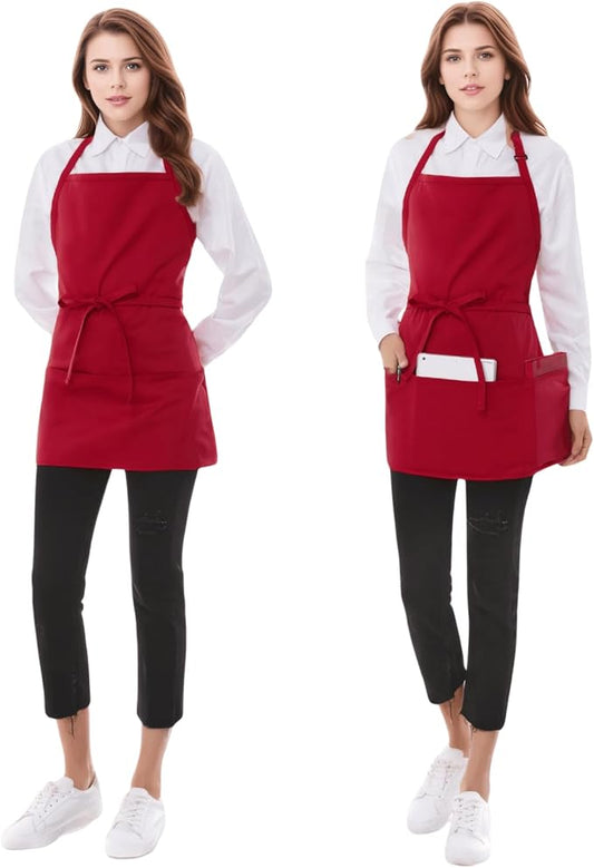Short Cotton Aprons for Women with 3 Pockets, Chef Apron for Unisex,Waitress Apron for Kitchen Cooking Restaurant BBQ