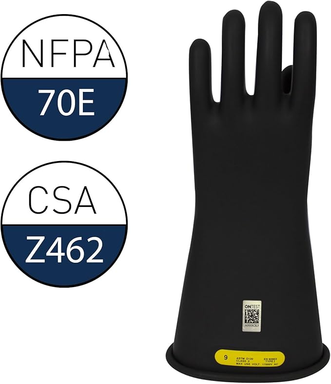 Enespro Class 2 Black Rubber Voltage Insulating Gloves, Max. Use Voltage 17000V AC/25500V DC, GC2B12