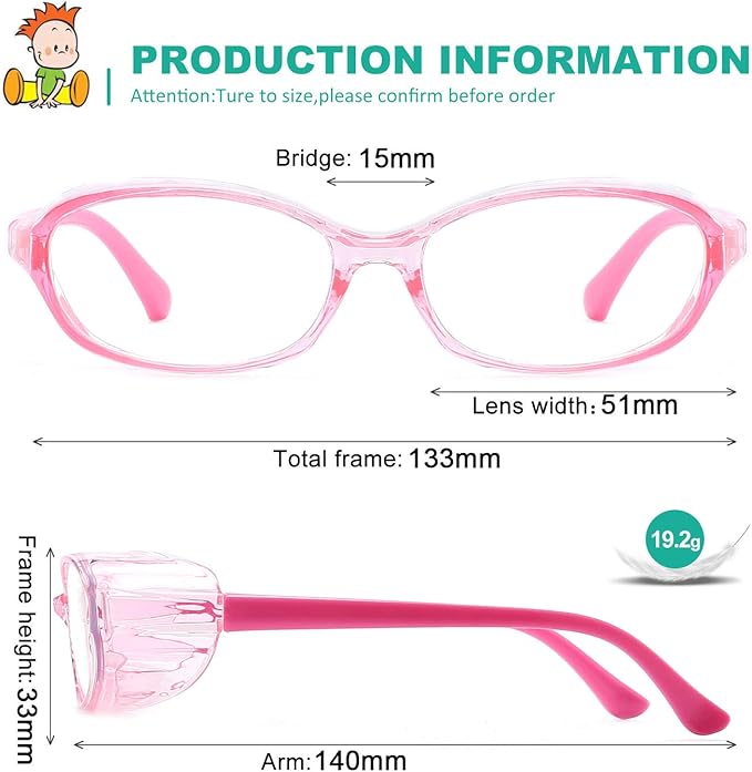 Safety Glasses Goggles Anti Fog Eye Protection Blue Light Blocking lens Side Shield Anti Pollen Soft TR90 for Boys Girls(Pink)