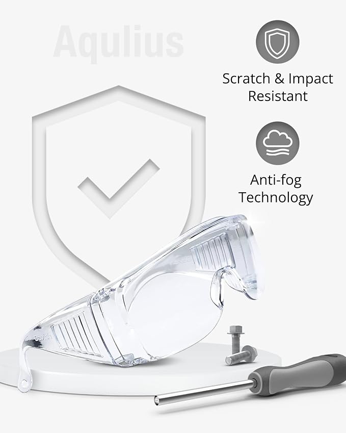 Aqulius OTG Safety Glasses - 24-Pack - Polycarbonate Anti-Fog Bulk Safety Glasses with Side Shields - Protective Eyewear for Eye Protection