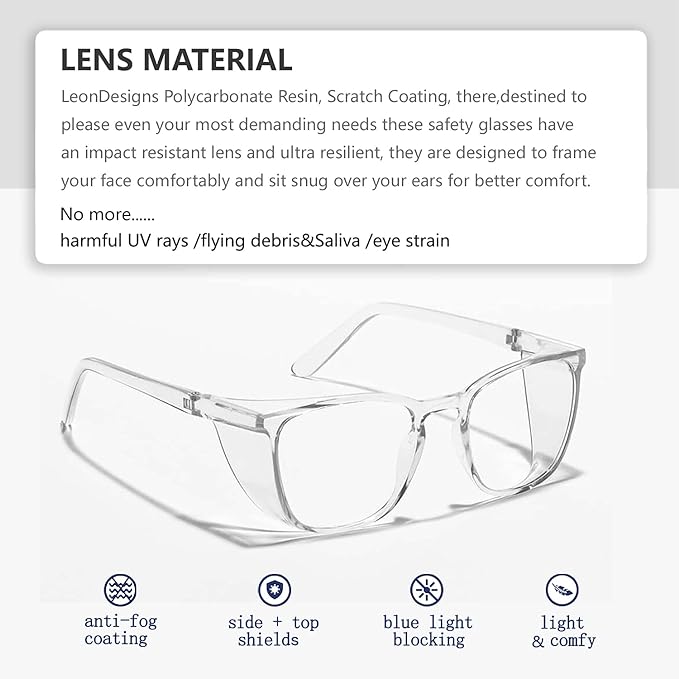 Safety Glasses Anti-Fog Goggles Z87.1 Blue Light Blocking Anti-Dust UV Protection Glasses For Men Women (Square White+coffee1)