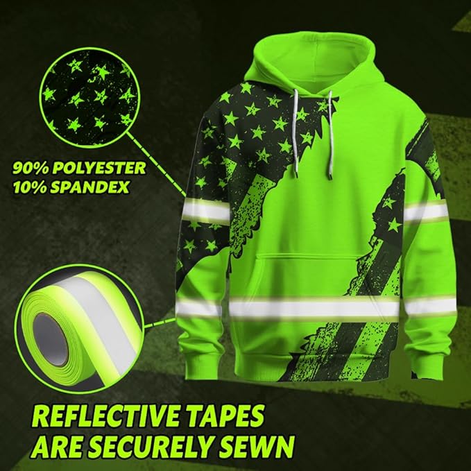 Maddly High Visibility US Flag Collection Safety Workwear Custom Name for Workers, Runners, Truckers, Patriotic