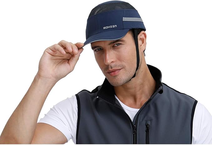 Lightweight Safety Bump Cap - Breathable Baseball Style Protective Hat with Reflective Stripes