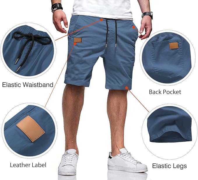 JMIERR Mens Casual Shorts - Cotton Drawstring Summer Beach Stretch Twill Chino Golf Shorts