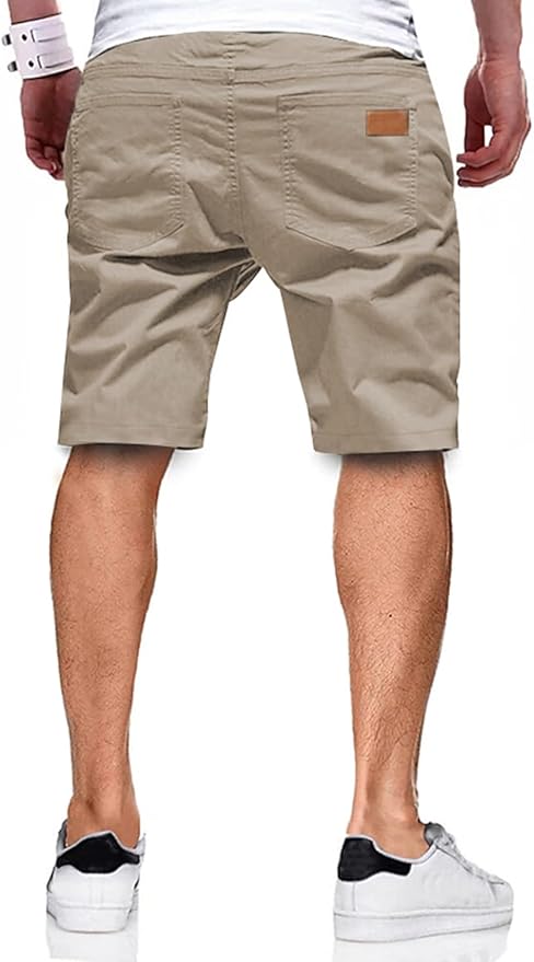 JMIERR Mens Casual Shorts - Cotton Drawstring Summer Beach Stretch Twill Chino Golf Shorts