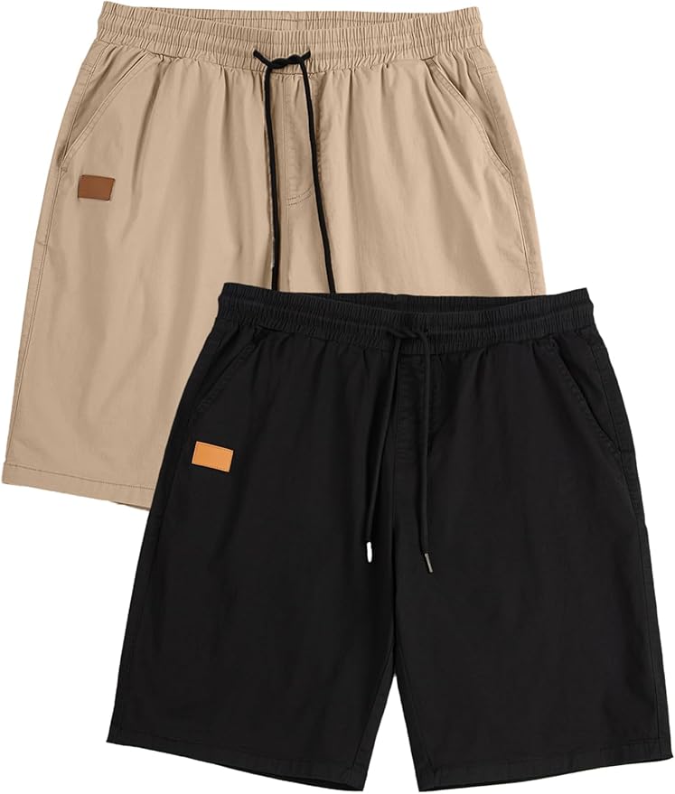 JMIERR Mens Casual Shorts - Cotton Drawstring Summer Beach Stretch Twill Chino Golf Shorts