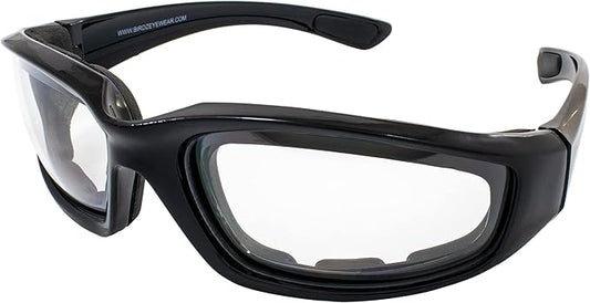Birdz Eyewear Oriole Motorcycle Padded Glasses Black Frame with Clear Lens Anti Fog Foam Padding on the Entire Inside of the Glasses