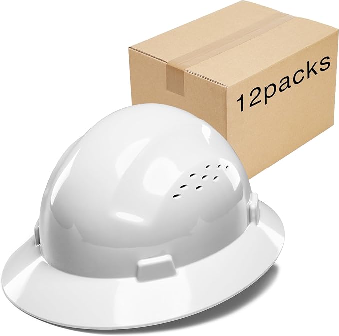 COOLJOB Full Brim Hard Hat, OSHA Construction Work Approved, HDPE Safety Helmet with 4 Point Adjustable Ratchet Suspension, Class E, G & C