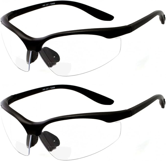 grinderPUNCH 2 Pair Safety Glasses ANSI Z87 Impact Resistant Non-Slip Wrap Around Clear Lens Bifocal Reading Glasses