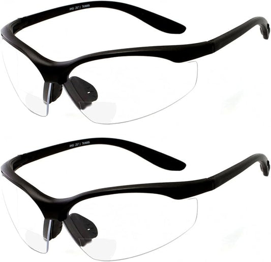 grinderPUNCH 2 Pair Safety Glasses ANSI Z87 Impact Resistant Non-Slip Wrap Around Clear Lens Bifocal Reading Glasses