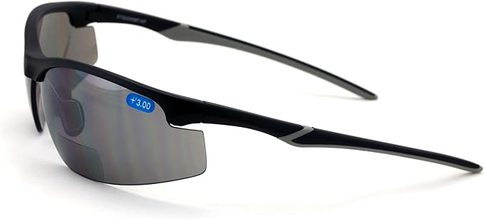 V.W.E. Bifocal High Performance Protective Safety Glasses Light Mirror Tint Bifocal - Sun Reader - Sunglasses Ansi Z87.1 (Matte Black, 0.0)