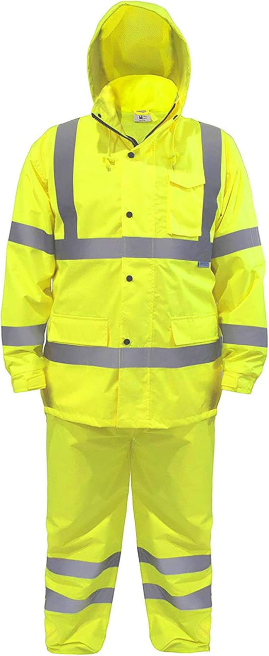 JORESTECH Safety Rain Set/Jacket Reflective High Visibility Yellow Black JK-03 / Pants Lime ANSI 150D Heavy Duty PANTS-03