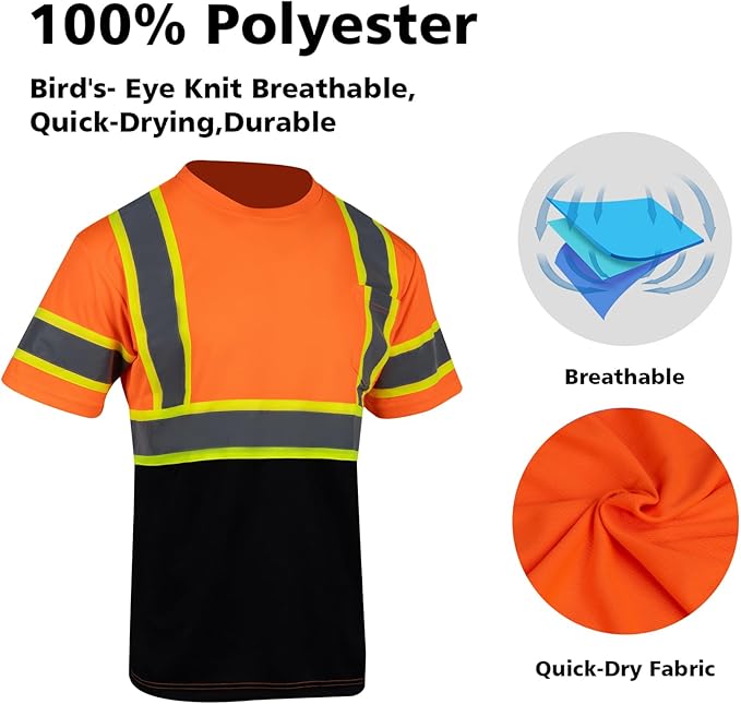 VENDACE Hi Vis Reflective Safety Shirts for Men ANSI Class 3 High Visibility Construction Work T Shirt(Orange,3XL)