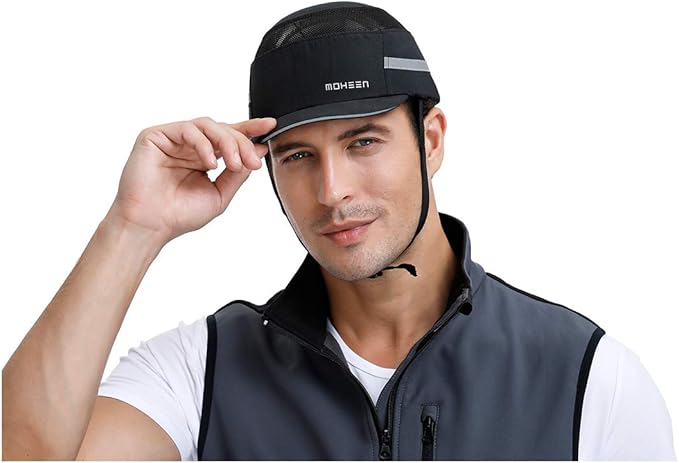 Lightweight Safety Bump Cap - Breathable Baseball Style Protective Hat with Reflective Stripes