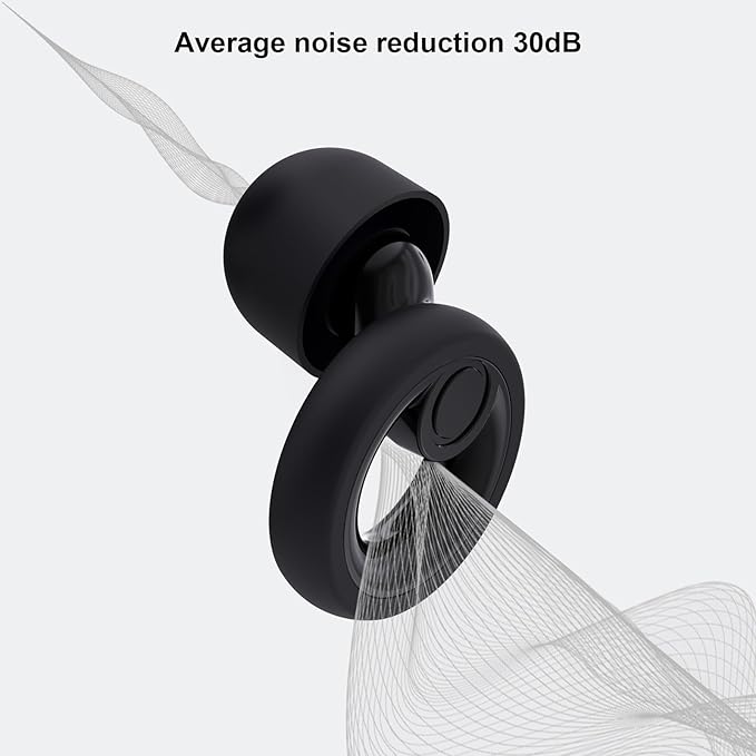 Plus Ear Plugs Noise Cancelling 2 Sets, Soft Silicone Ear Plugs for Sleeping, Noise Sensitivity, Reusable Concerts Ear Plugs Hearing Protection 30dB - 8 Pairs Ear Tips in XS/S/M/L - Black