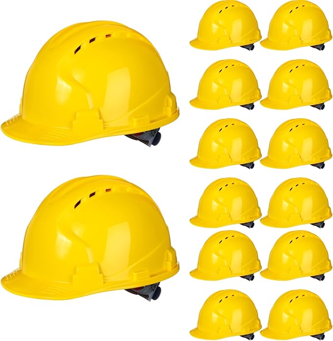 Leumoi 14 Pieces 4 Pt. Suspension Hard Hat Bulk Safety Helmets ABS Construction Hardhats Adjustable Ratchet Hard Hats with Vents and Cotton Brow Pad for Men Work Head Protection Supplies