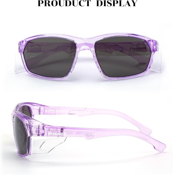 ProtectX Stylish Anti-Fog & Scratch-Resistant Safety Glasses With Readers, UV Protection Goggles, Anti-Impact Lightweight Glasses for Men＆Women Lilac Tinted Smoke - 2 Pack