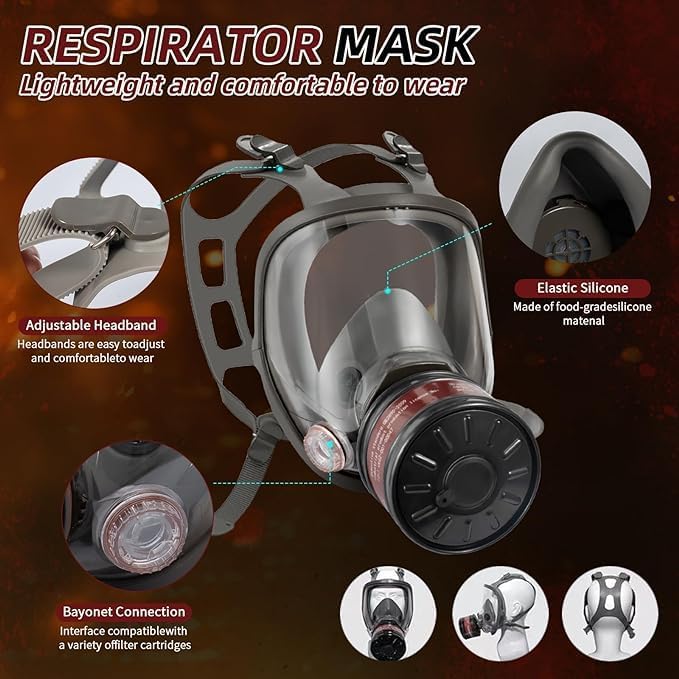 Full Face Respirator Mask, Reusable Respirator Mask with Filters，6800 Anti Fog Dust Gas Mask, for Spray Paint, Welding