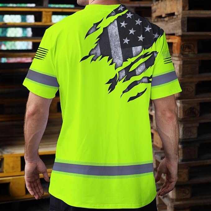 Maddly High Visibility US Flag Collection Safety Workwear Custom Name for Workers, Runners, Truckers, Patriotic