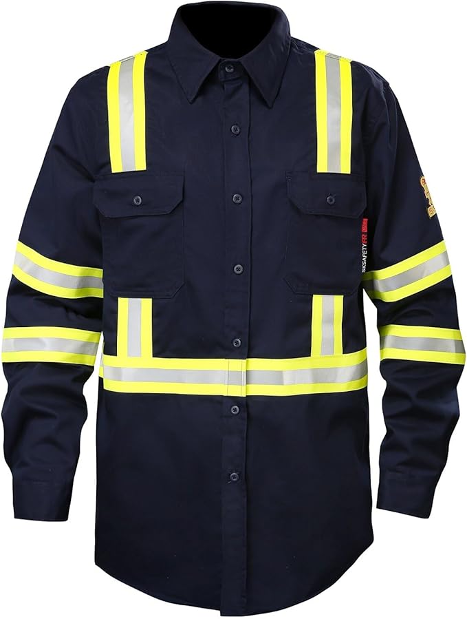 SKSAFETY 7oz FR Shirts for Men, Welding Shirt Hi Vis Flame Resistant 100% Cotton Fire Retardant Longsleeve Shirt CAT2/NFPA