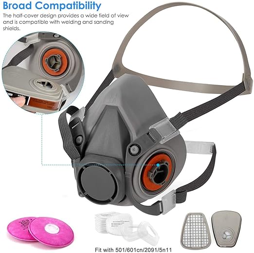 [Half mask respirator] Reusable Half Face Cover 6200 spray mask for spraying Painting.Chemical Machine Polishing.Welding. Woodworking and Other Work Protection (7 in 1 )Medium