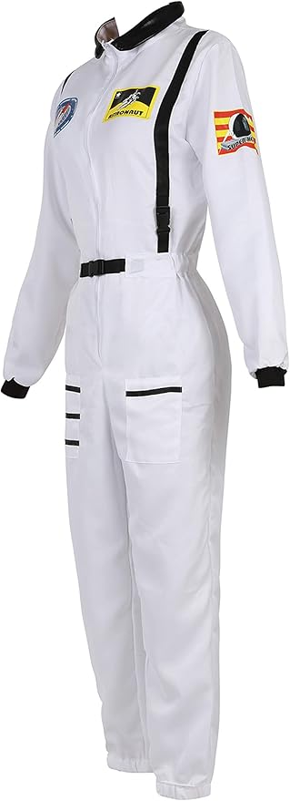 Women's Astronaut Spaceman Costume Adult Coverall Air Force Flight Jumpsuit Halloween Dress Up Party