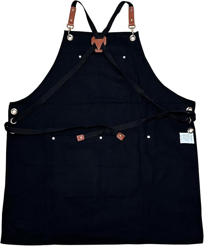 Barber Hair Stylists Working Apron Waterproof Canvas Chef Kitchen Apron with 6 Pockets