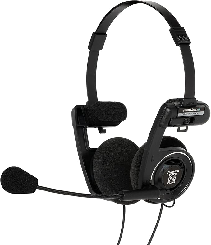 Koss Porta Pro Double-Sided Communication Headset with Microphone Electret Flexible Handsfree Design Foldable Design TRRS Plug Wired 3.5 mm Black