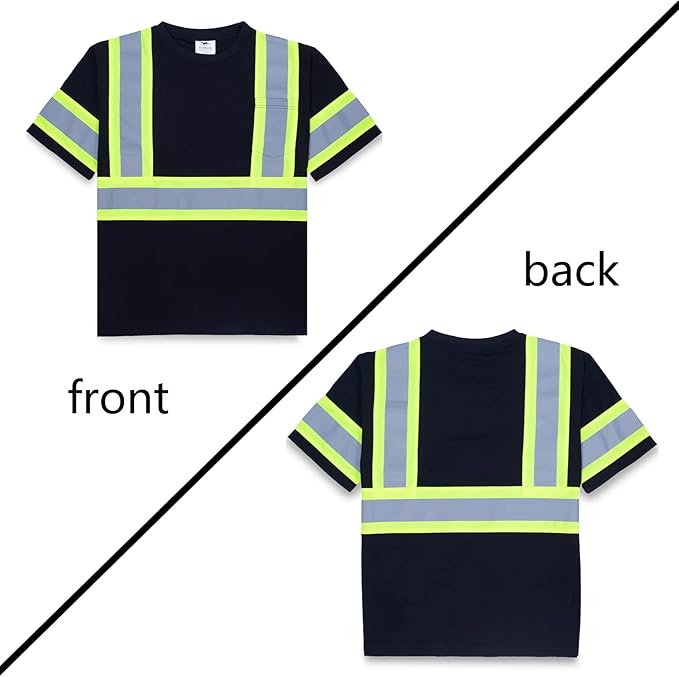 VENDACE Men's High Vis Class 2 Safety T Shirt ANSI Reflective Work Short Sleeve Shirt with Black Bottom(Black,2XL)