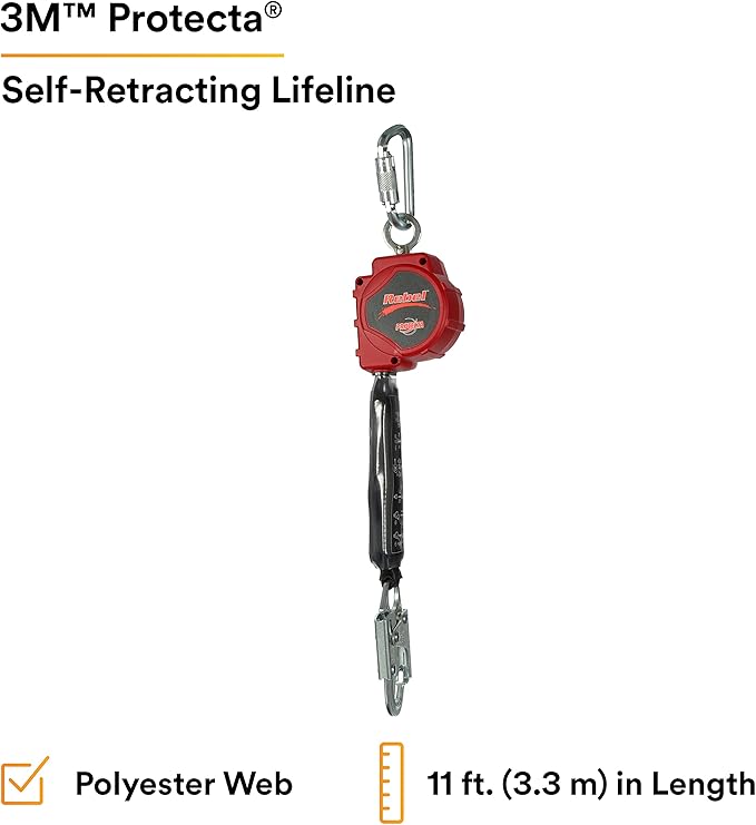 3M - 3100425 PROTECTA Rebel 11' Polyester Web Self-Retracting Lifeline, Black/Red