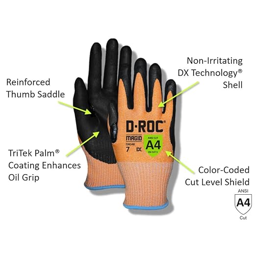 MAGID D-ROC ANSI A4 Oil & Liquid Absorbing TriTek Work Gloves, 1 Pairs, Size 6/XS, DXG48