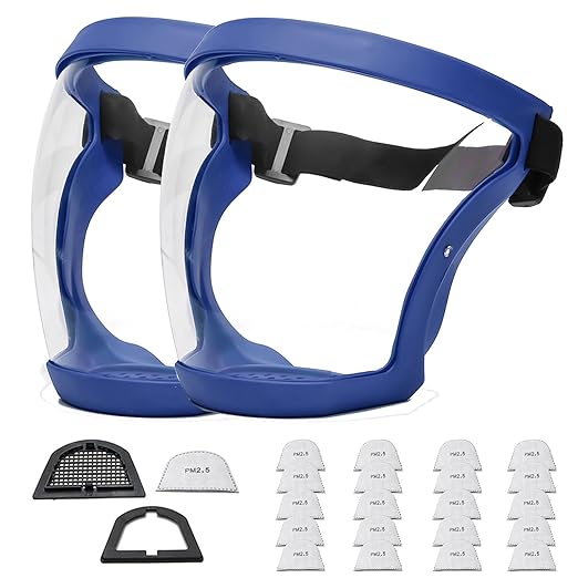 Anti-Fog Full Face Active shields Protection Visible Expression Transparent Breathable Comfortable Adults Reusable (Blue, 2PCS) JZY-0010
