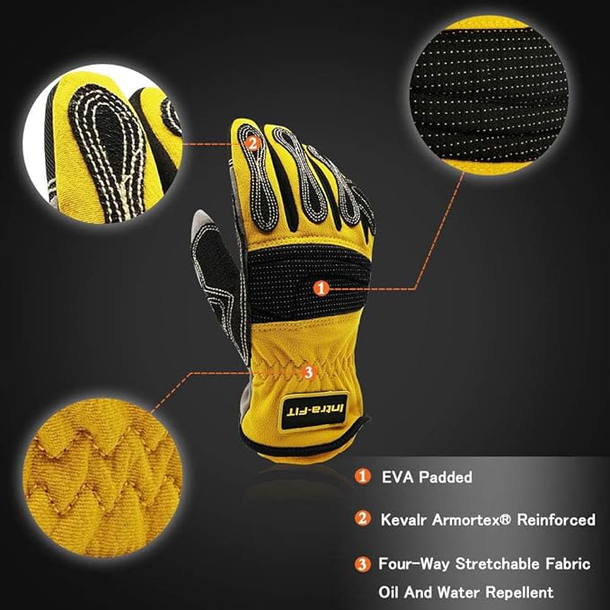 Medium Duty Extrication Recue Gloves, Cut Resistant, Oil & Water Resistant, EN388 Rate 4242XP/4131, Orange/Yellow