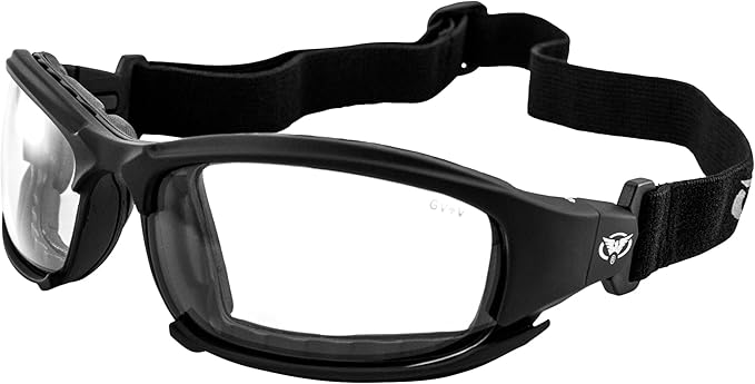 Global Vision Assault 24 Motorcycle Sunglasses Safety Glasses ANSI Z87.1 Convertible to Goggles Foam-Padded Black Frame w/Photochromic Lenses (Clear to Smoke)