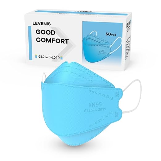 LEVENIS KN95 Face Masks 50 Pack, Breathable Comfortable and Disposable KN95 Mask, Blue