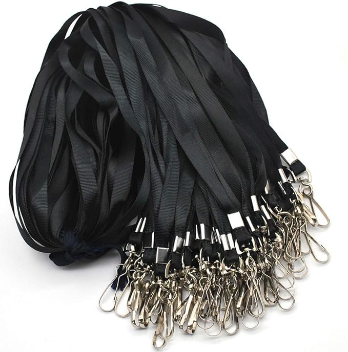 Beebel Black Lanyard Bulk Lanyards for Id Badges Flat Lanyard with Badge Clip Swivel Hook 50 Pack