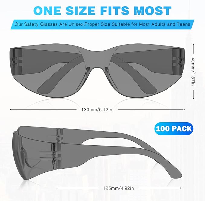 WFEANG Transparently Safety Glasses 100 Pair Protective Eyewear for Men Women, ANSI Z87.1 Scratch & Impact Resistant Eye Protection for Work, Lab, Construction (50pack Clear + 50pack Grey)