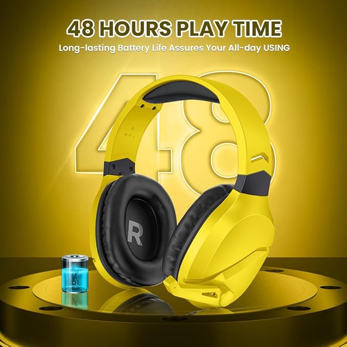 Wireless Gaming Headset with Noise Canceling Microphone for PS5, PC, PS4, 2.4G/Bluetooth Gaming Headphones with USB and Type-c Connector, Wired Mode for Controller - Yellow