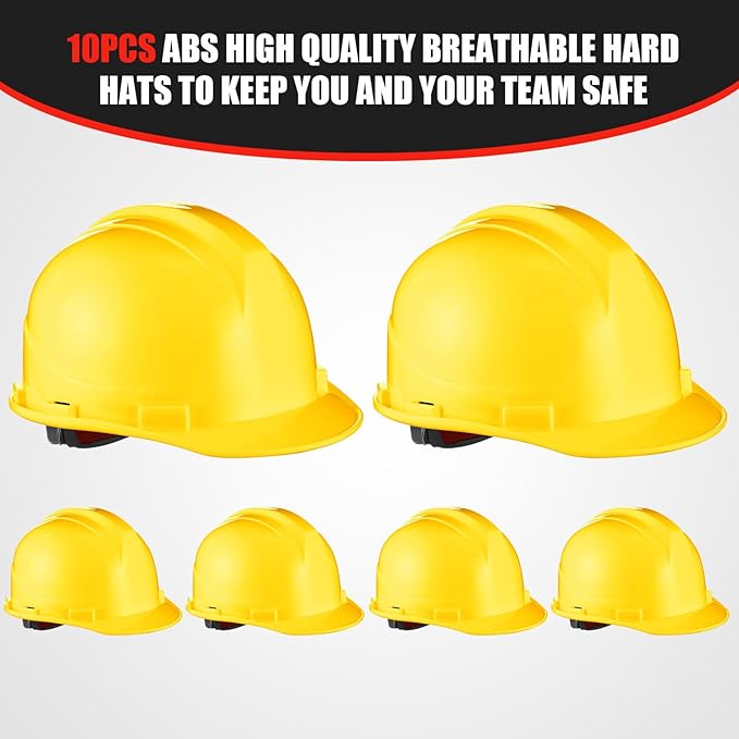 Leumoi 10 Pcs Suspension Hard Hat, Construction Hard Hat for Safety, Ratchet Cap Style with Self Adjusting Crown Straps for Man Woman