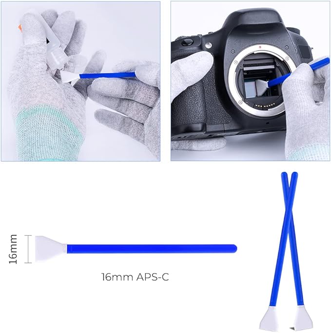 K&F Concept APS-C Sensor Cleaning Kit - 16pcs Swabs, 20ml Cleaner & Gloves, Camera Lens Cleaning Kit for CMOS & CCD Sensors