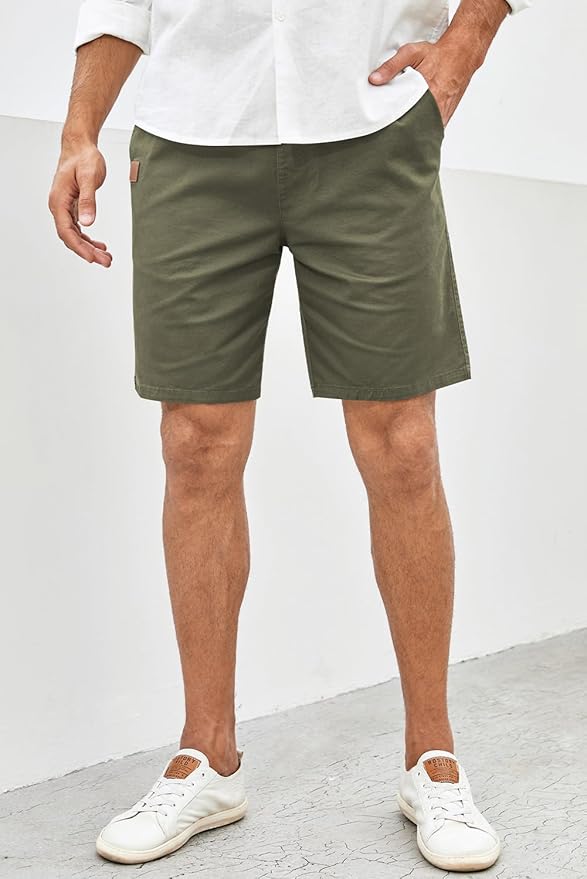 JMIERR Mens Casual Shorts - Cotton Drawstring Summer Beach Stretch Twill Chino Golf Shorts