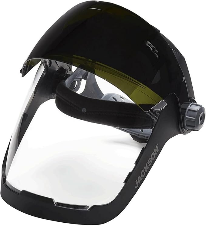 Jackson Safety QUAD 500 Face Shield - Anti-Fog Window with Chin Guard - ANSI Z87.1 & OSHA - (Multiple Styles & Headgears)