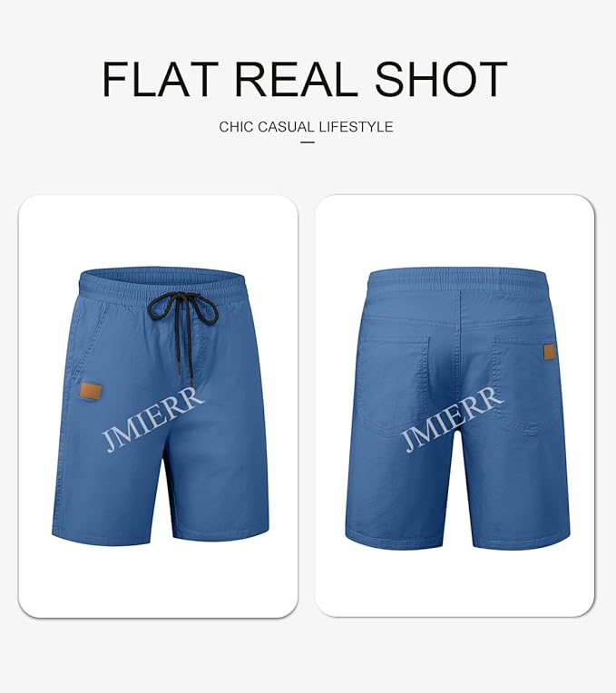 JMIERR Mens Casual Shorts - Cotton Drawstring Summer Beach Stretch Twill Chino Golf Shorts