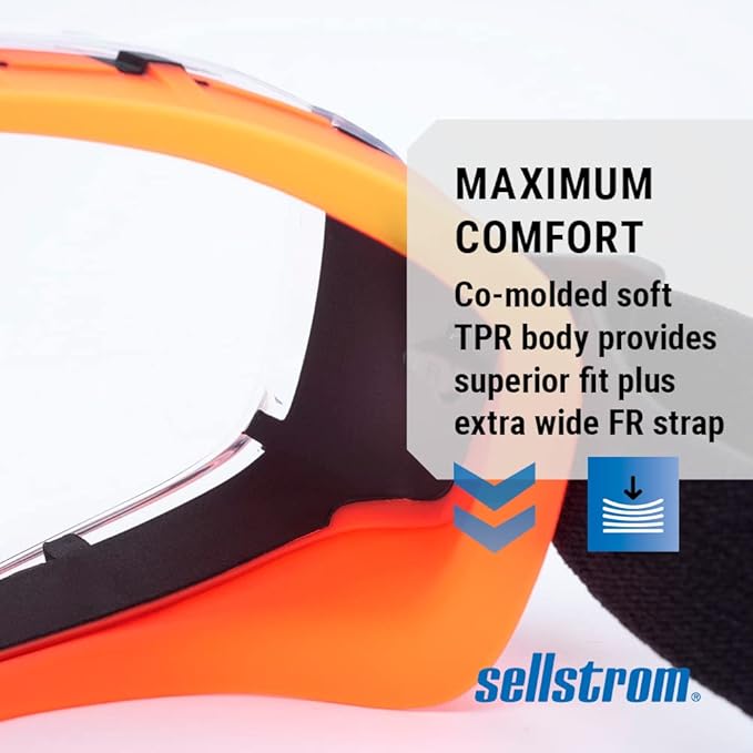 Sellstrom GM510 Safety Goggles - Anti-Fog, Anti-Scratch Eye Protection Goggles for Men & Women - FR Strap, Fits Over Most Glasses, ANSI Z87.1 - Clear Lens