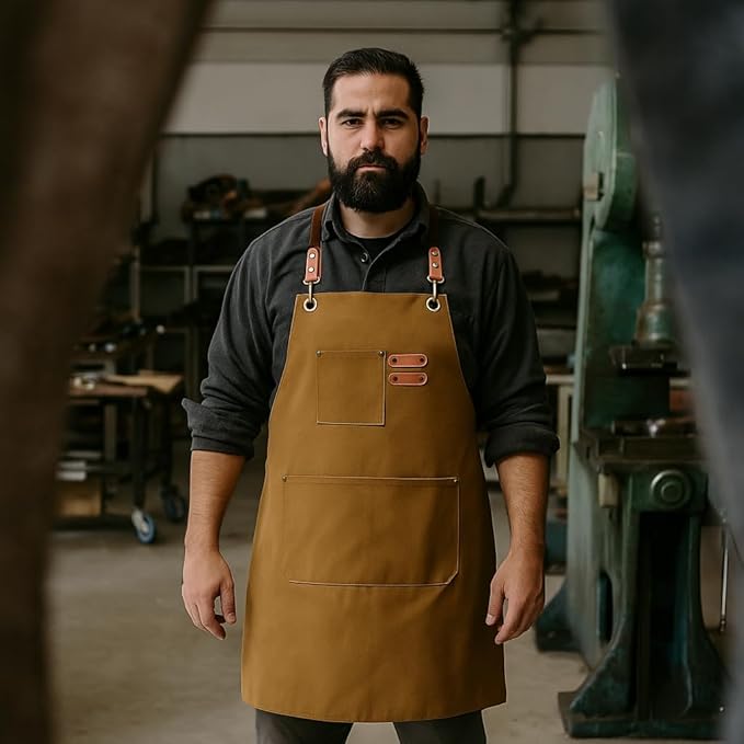 Chef Aprons for Men Canvas Apron with Large Pockets and Adjustable Neck Strap for Cooking, BBQ, Gardening
