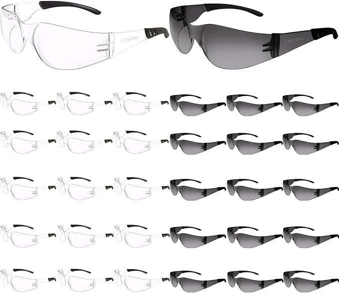Safety Glasses Bulk ANSI Z87.1, Wrap Around Resistant Scratch Eye Protective Eyewear for Men Women Work Lab