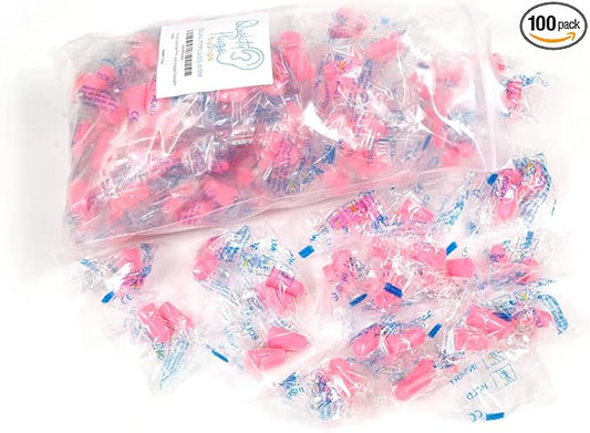 Quality Pink Foam Earplugs 100 Pair - 30dB for Small Ear Canal Side Sleepers - Soft Ear Plugs for Kids Women Children Sleeping Snoring Music Work - Noise Cancelling, Individually Wrapped & Disposable