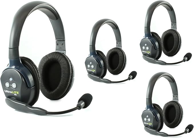 Eartec UL4D Ultralite Full Duplex Wireless Headset Communication for 4 Users - 4 Dual Ear Headsets with SolidSignal Cleaning Wipes Bundle