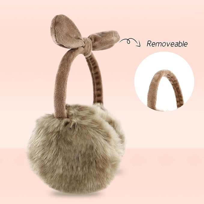POXIMI Women Winter Earmuffs Girl Ski Adjustable Ear Covers for Cute Bow Ear Warmer Outdoor Earmuff Fleece Lining