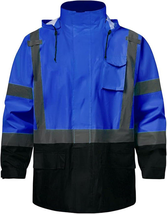 SKSAFETY Hi Vis Reflective Rain suits for Men Waterproof - High Vis Safety Rain Jacket, High Visibility Raincoat for Men